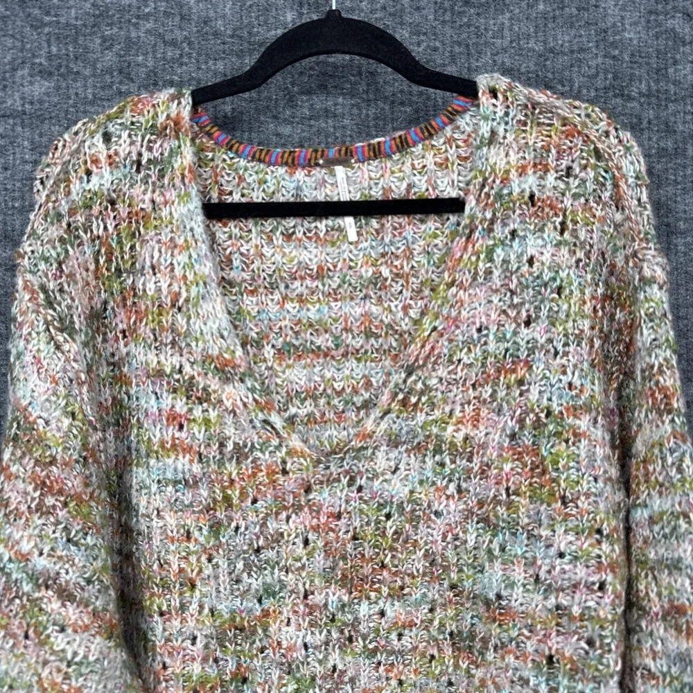 Free‎ People Sweater Womens Small Multicolor V Neck Knit Pullover Long Sleeve